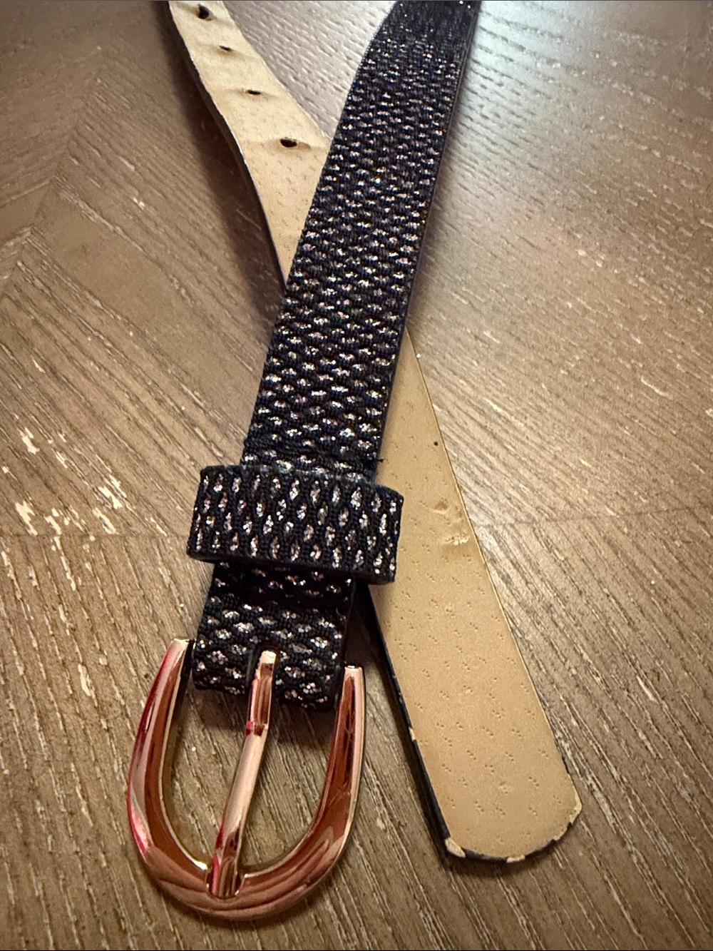Women’s Black Sparkle Belt with Rose Gold Buckle